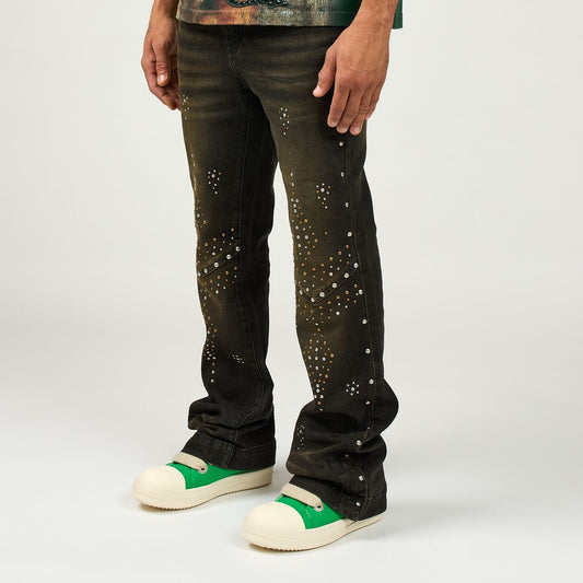 DUAA North washed denim jeans rhinestone detail front view