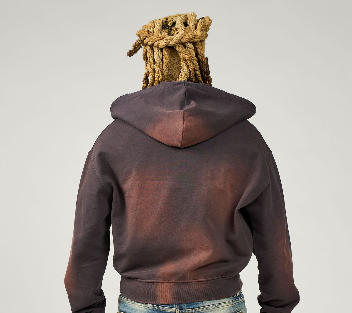 DUAA Cave Stone hoodie back zip-up washed brown cotton