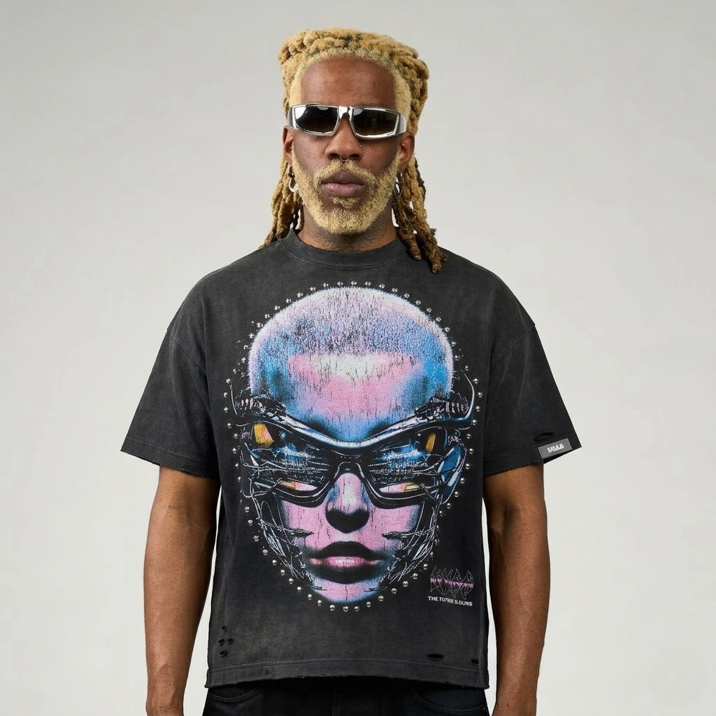 DUAA Element tee front graphic futuristic face design