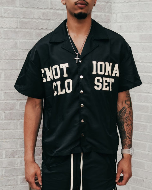 Mixed Emotion Black “Backyard” Nylon Shirt front