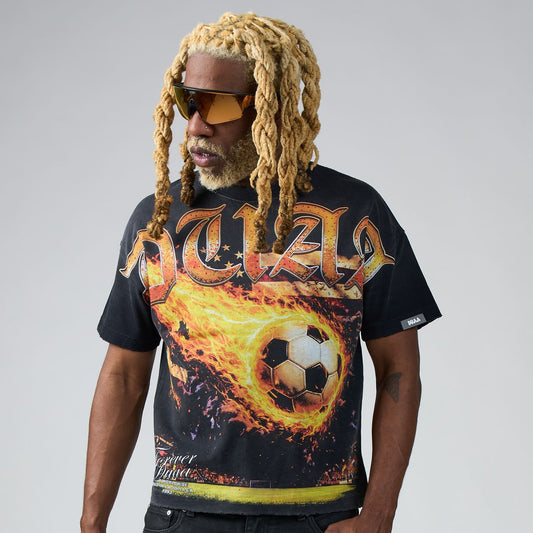 Duaa Futbol T-Shirt | Flaming Soccer Ball Graphic Tee front
