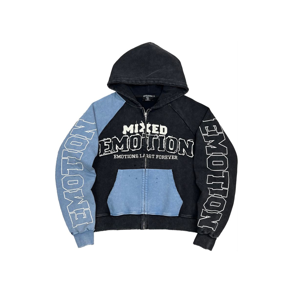 Mixed Emotion Blue “Split Decision” Hoodie front