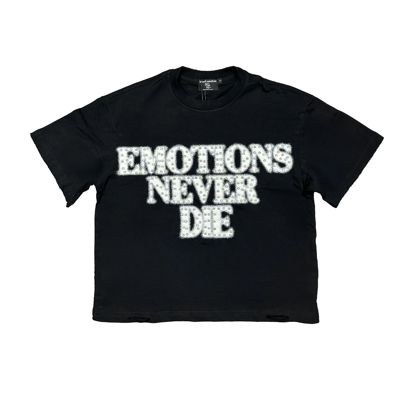 Mixed Emotion “End” Rhinestone Tee front