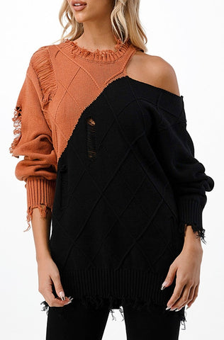 Color Block Cutout Sweater