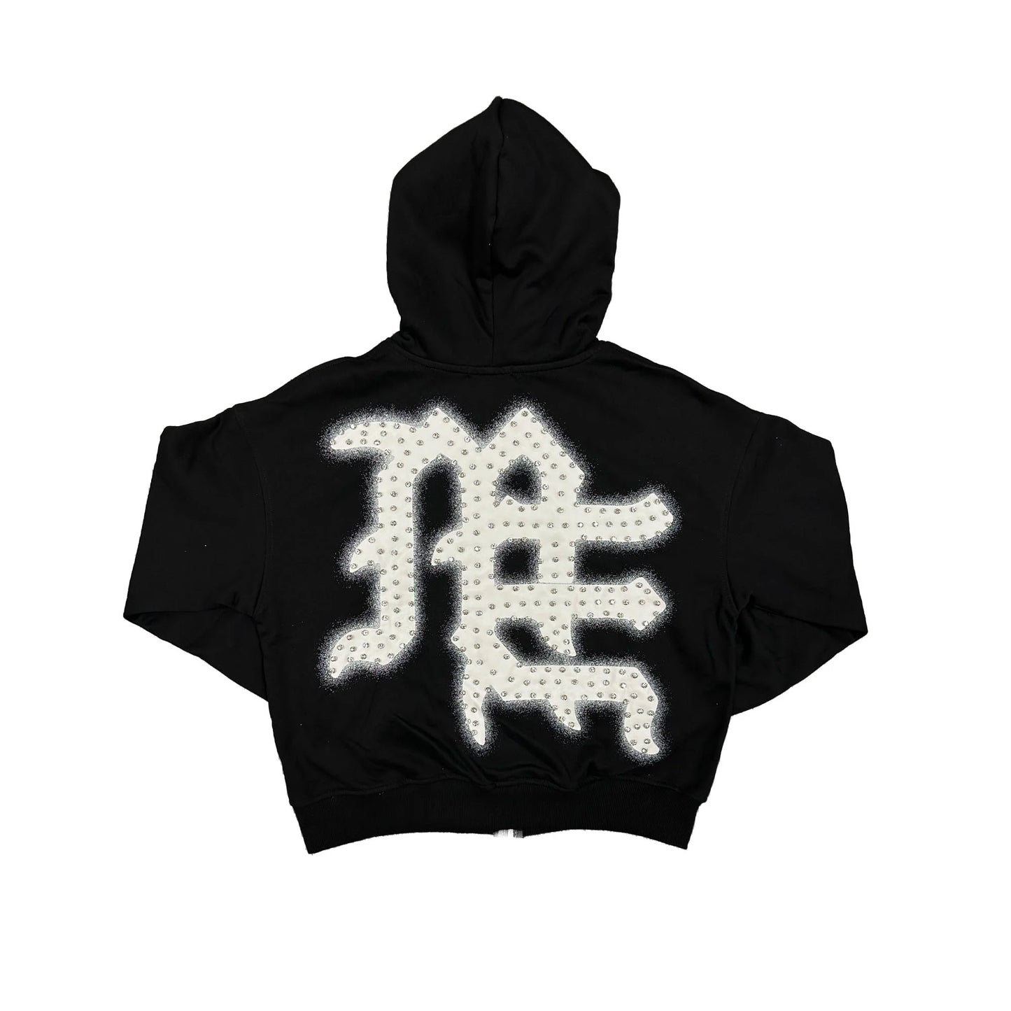 Mixed Emotion Black “End” Rhinestone Zip Hoodie back