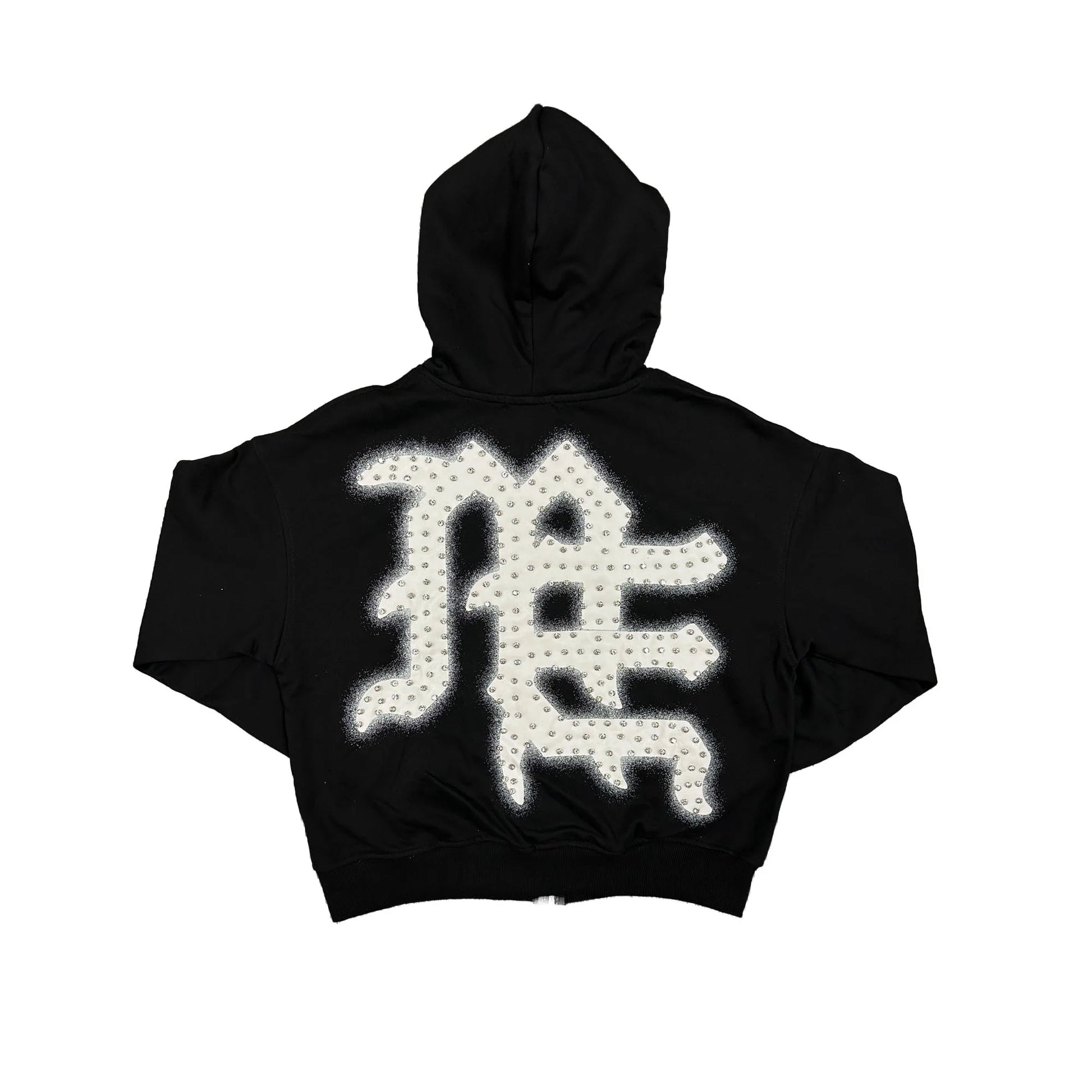 Mixed Emotion Black “End” Rhinestone Zip Hoodie back