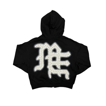 Mixed Emotion Black “End” Rhinestone Zip Hoodie back
