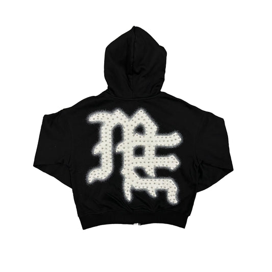 Mixed Emotion Black “End” Rhinestone Zip Hoodie back