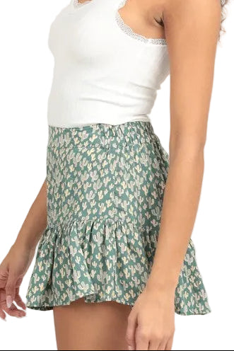 Cactus Print Skort | Flowy Ruffle Hem Skirt Shorts side view