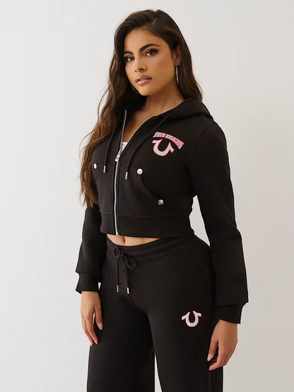 True Religion Embroidered Shrunken Zip Hoodie 