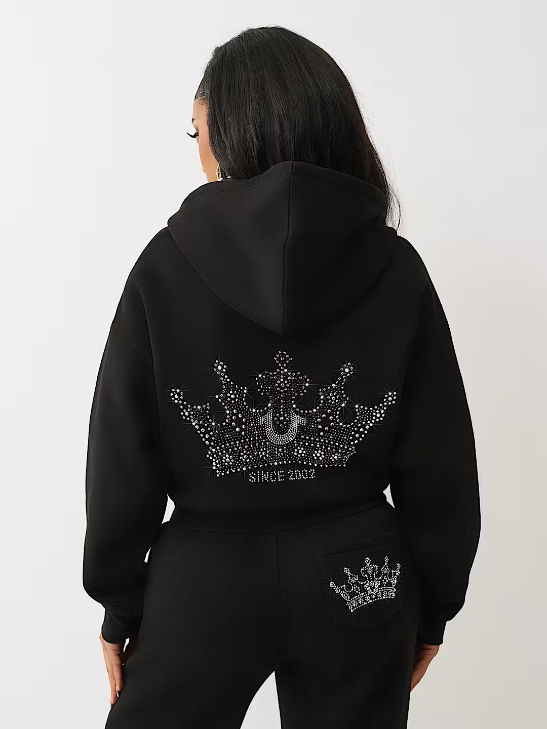 True Religion Crystal Crown Relaxed Cropped Hoodie