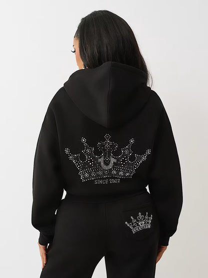 True Religion Crystal Crown Relaxed Cropped Hoodie