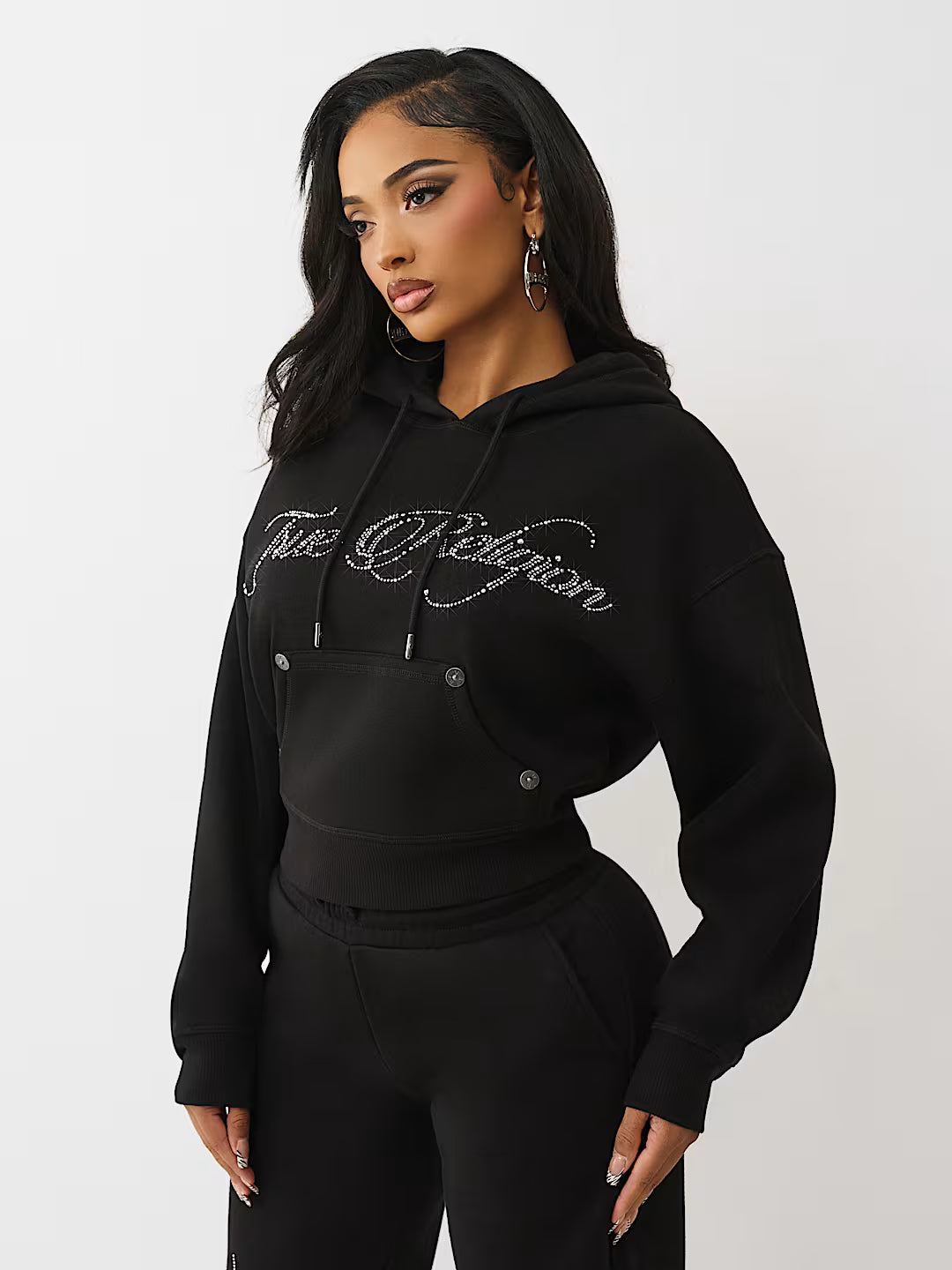 True Religion Crystal Crown Relaxed Cropped Hoodie