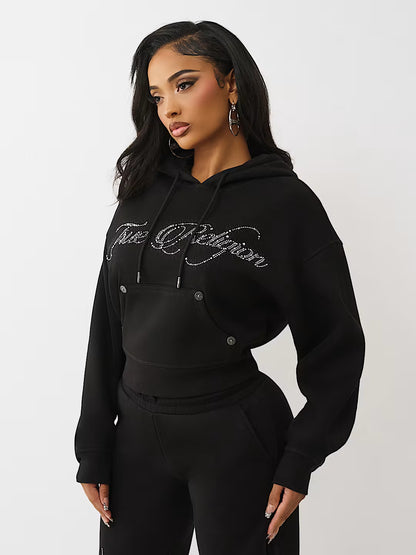 True Religion Crystal Crown Relaxed Cropped Hoodie
