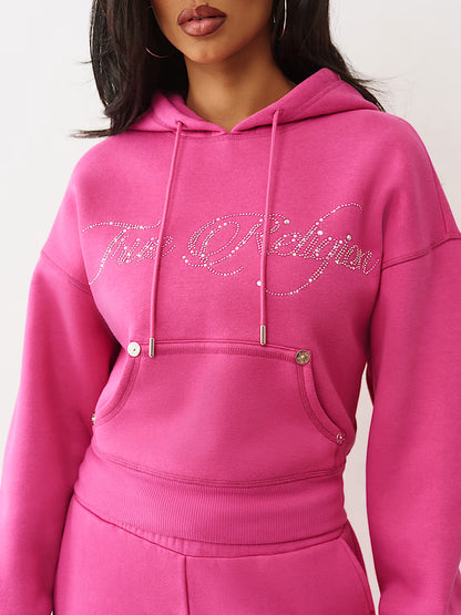 True Religion Crystal Crown Relaxed Cropped Hoodie