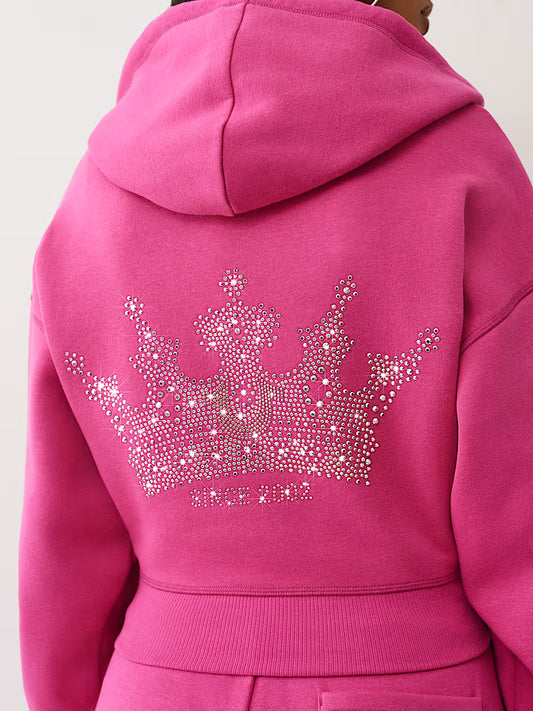 True Religion Crystal Crown Relaxed Cropped Hoodie