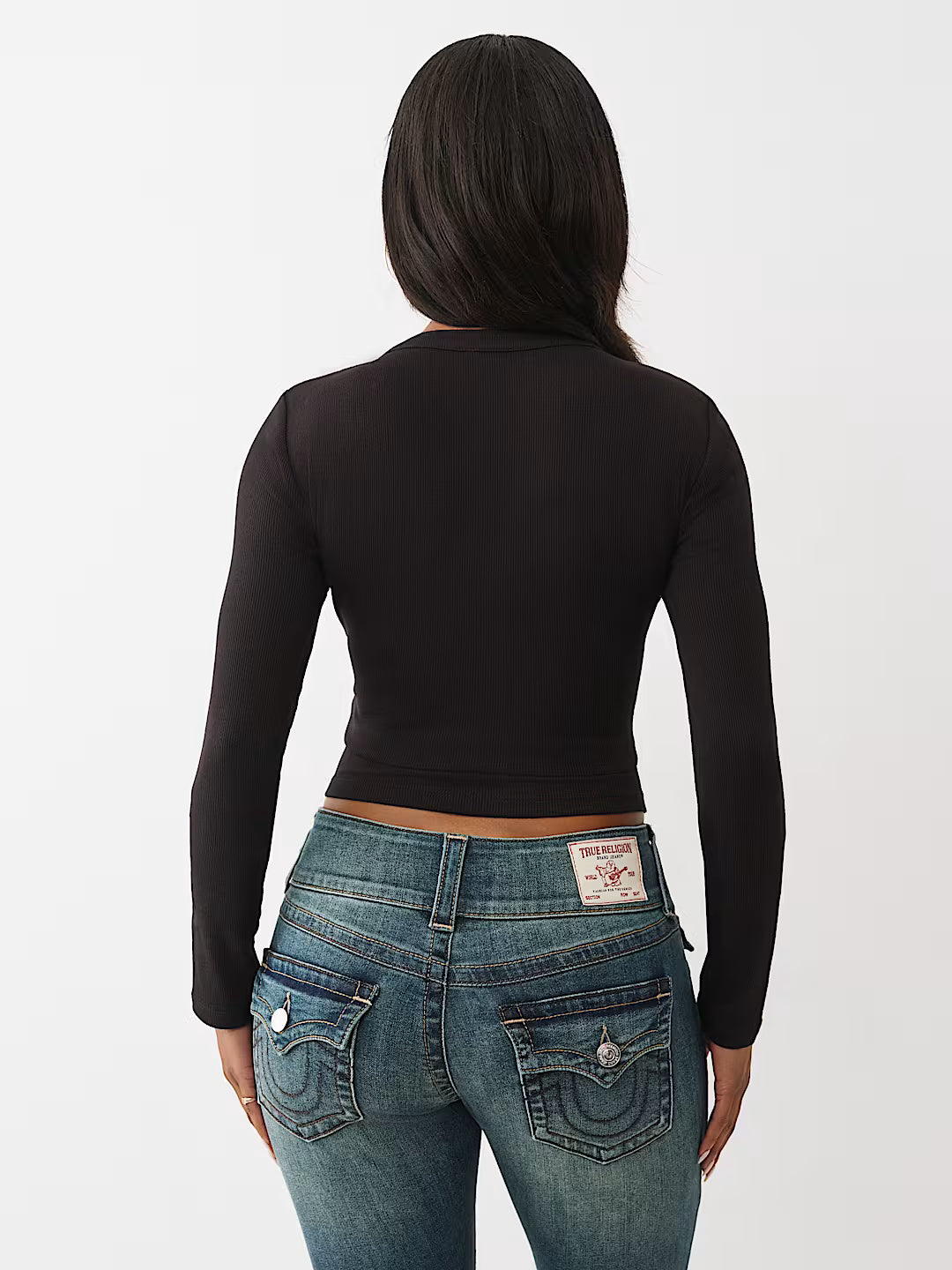 True Religion Ribbed Faded Logo Henley in black