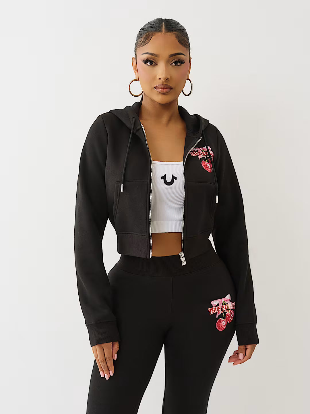 True Religion Cherry Shrunken Zip Hoodie