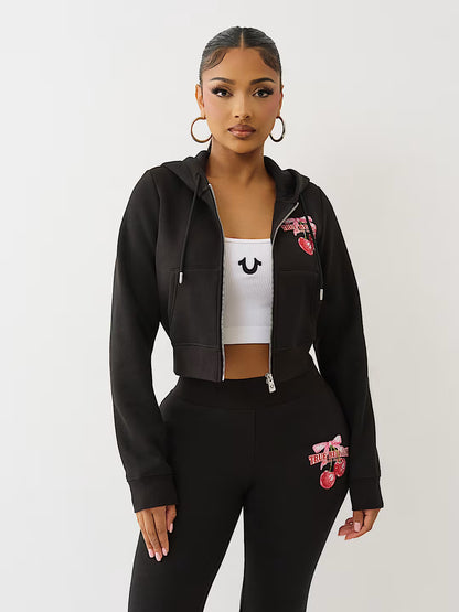 True Religion Cherry Shrunken Zip Hoodie