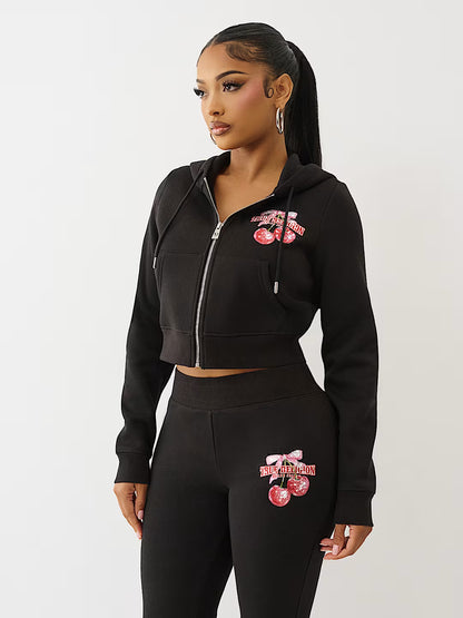 True Religion Cherry Shrunken Zip Hoodie