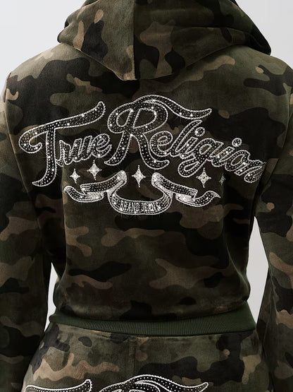 True Religion Camo Velour Shrunken Zip Hoodie