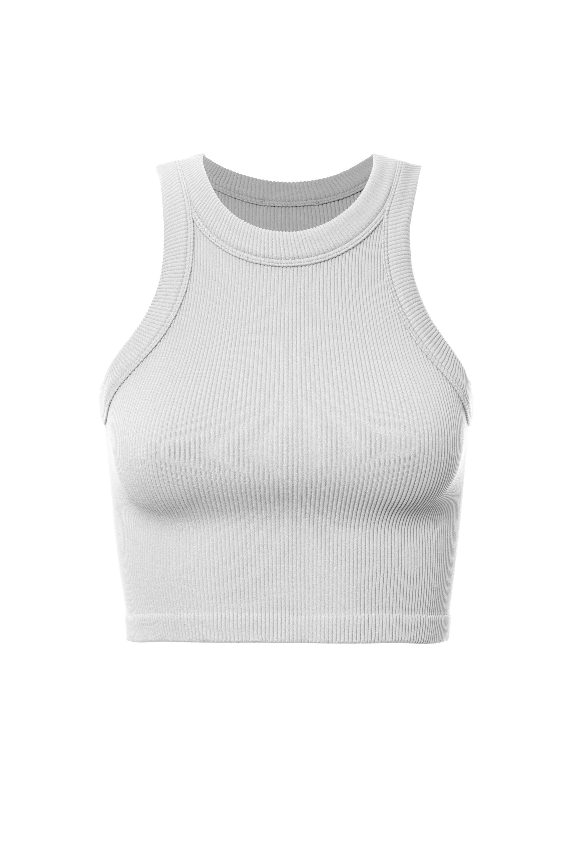White ribbed tank top on a white background