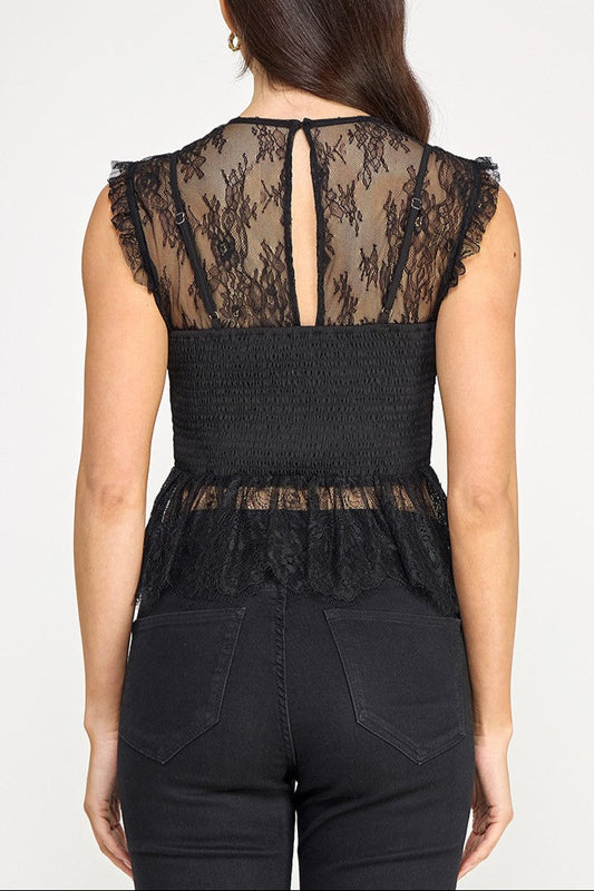 Lace and Satin Layered Top  back view