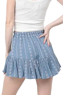 Blue Eyelet Skort | Embroidered Ruffle Skort for Women back view