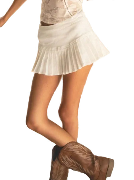 Low Rise Pleated Mini Skort | White Tennis Skirt with Built-In Shorts