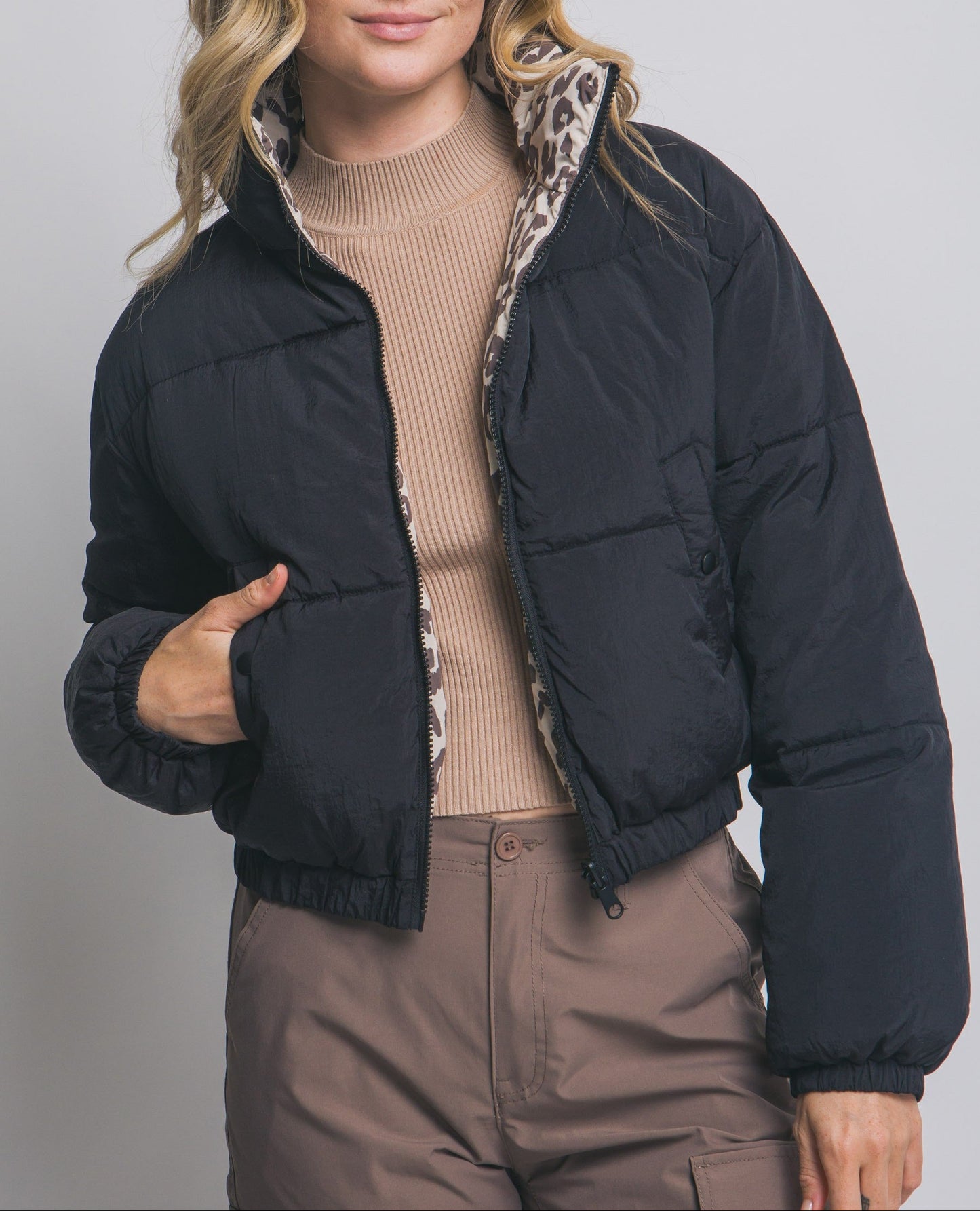 Reversible Animal Print Puffer Jacket.