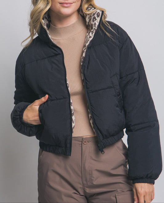 Reversible Animal Print Puffer Jacket.