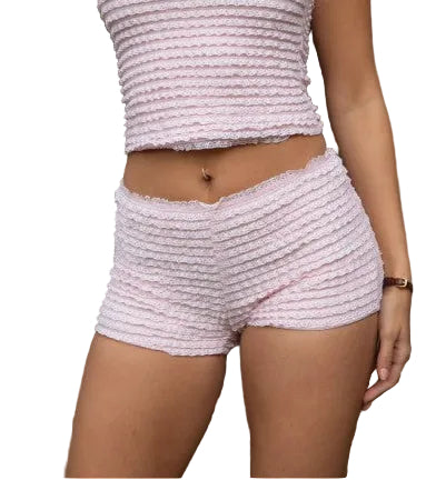 Lace Texture Micro Shorts | Soft Stretch Lounge Shorts front view