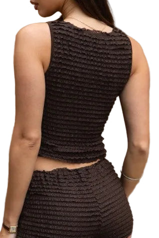 Lace Texture Tank Top | Fitted Stretch Lounge Tank back view