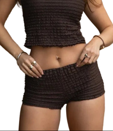 Lace Texture Micro Shorts | Soft Stretch Lounge Shorts front view