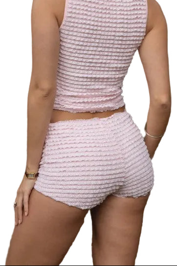 Lace Texture Micro Shorts | Soft Stretch Lounge Shorts back view