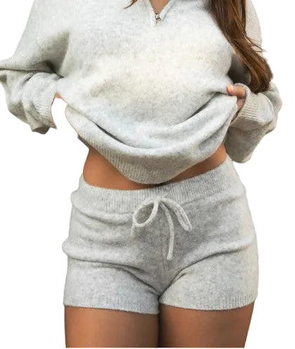 Cozy Sweater Knit Lounge Shorts | Soft Drawstring Knit Shorts front view