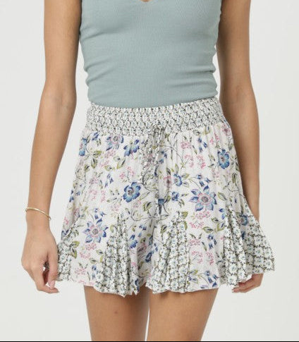 Floral Skort with Smocked Waist | Flowy Summer Skirt Shorts front view