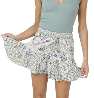 Floral Skort with Smocked Waist | Flowy Summer Skirt Shorts front view