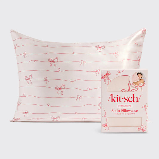 Kitsch Striped Bows Satin Pillowcase