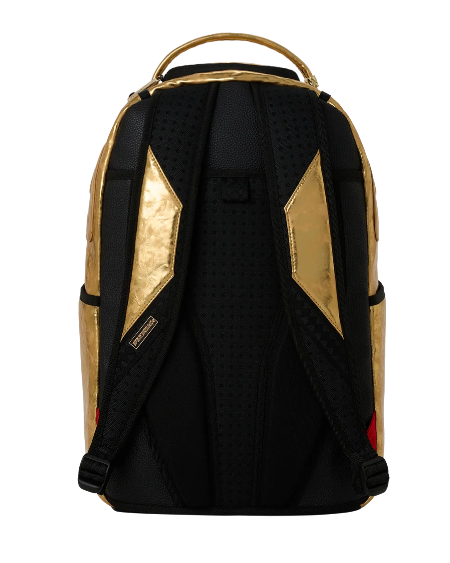 Black and gold backpack on a white background