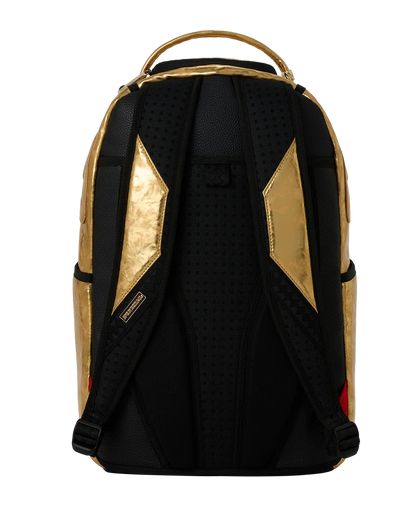Black and gold backpack on a white background