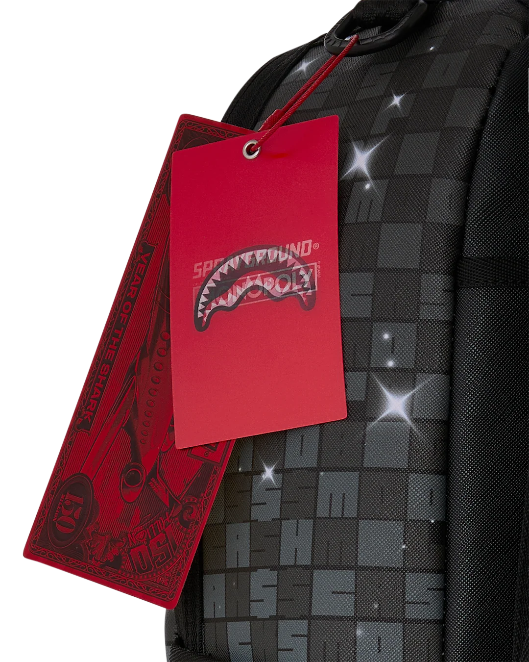 Sprayground Monopoly Get The Gold Backpack tags