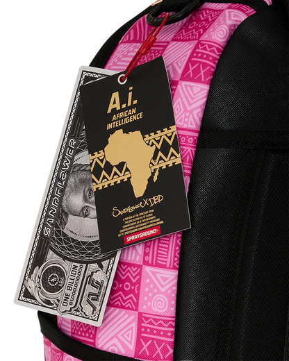 Sprayground A.I. African Intelligence The Sunset Reset Backpack – Sandflower Collab tags