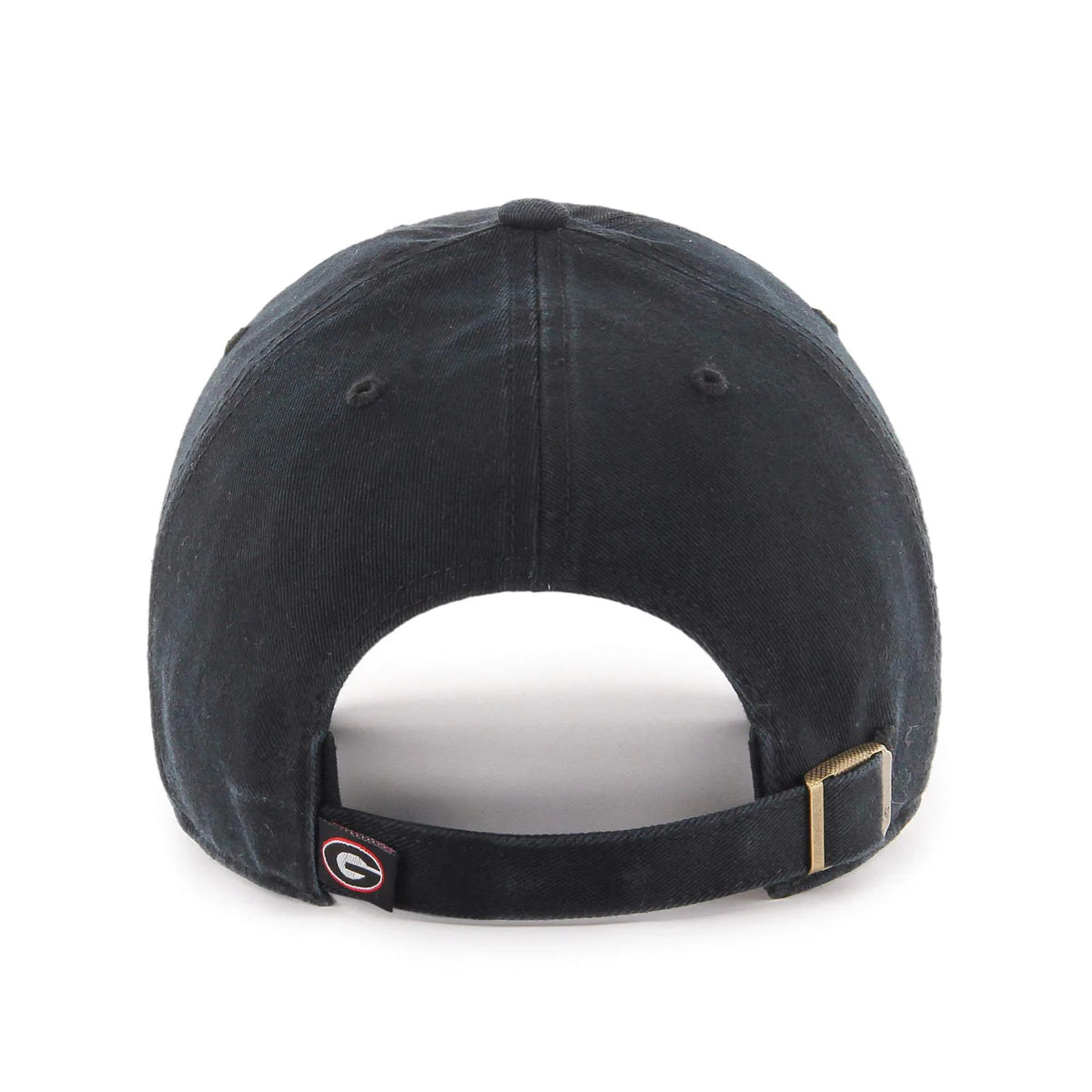 Black cap with a logo on the back against a white background