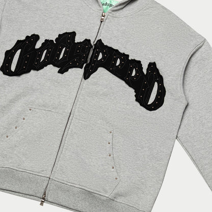Symmetric Studded hoodie front close up