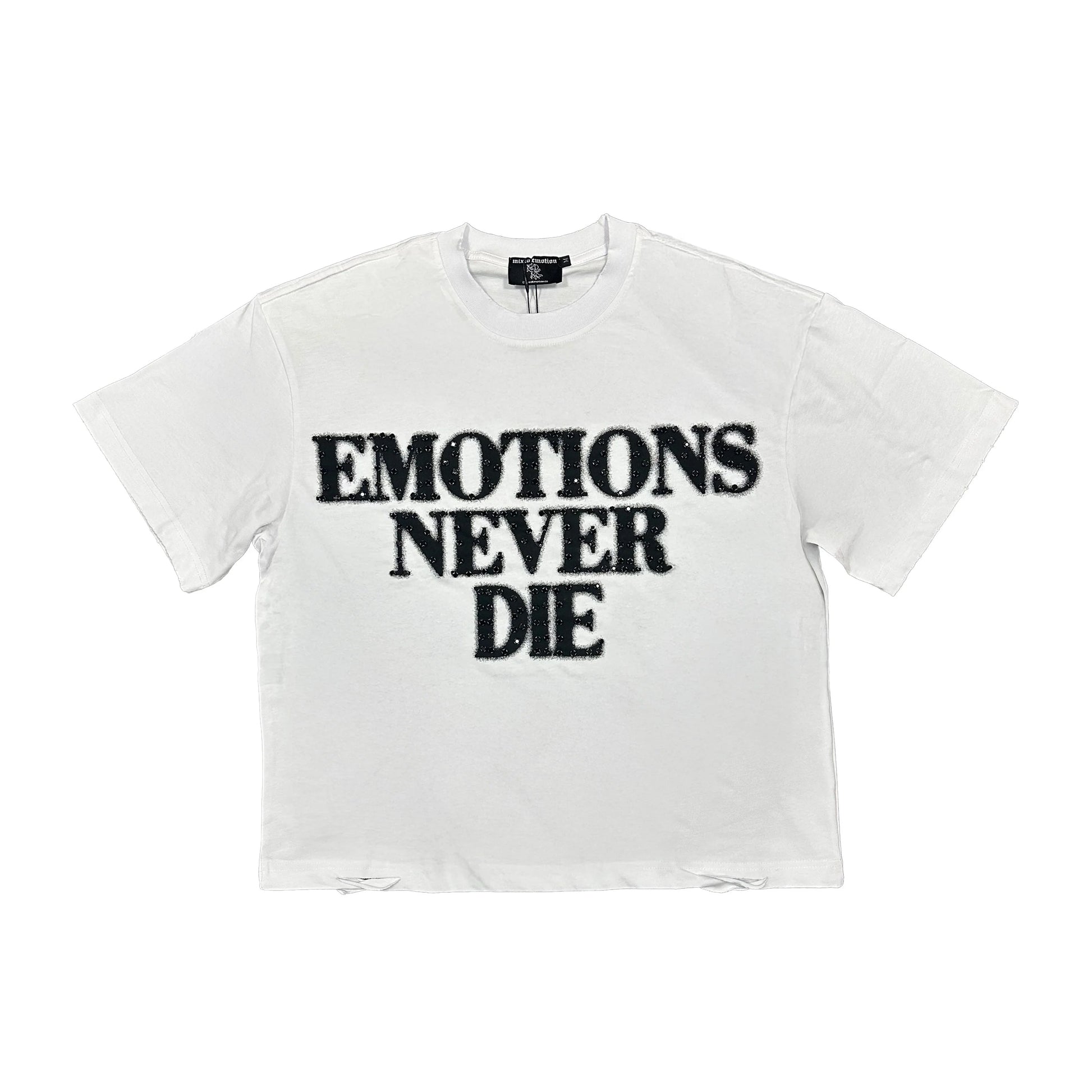 Mixed Emotion “End” Rhinestone Tee front
