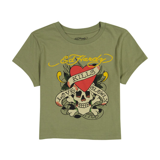 Ed Hardy Women's LKS Skull Baby Tee front view