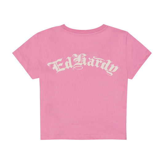 Pink t-shirt with 'Ed Hardy' logo on a white background