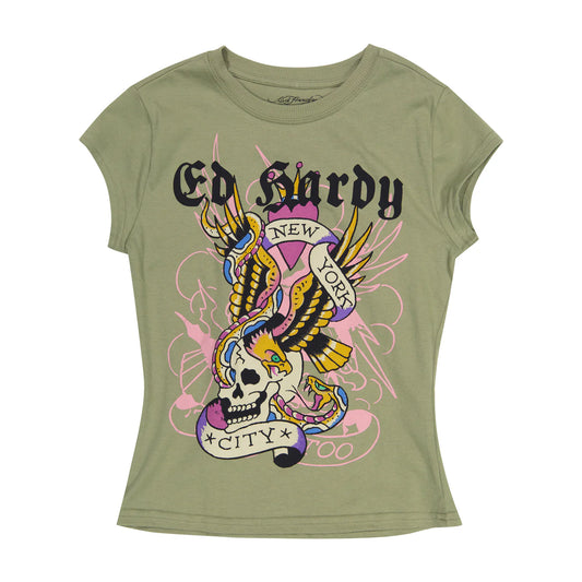 Ed Hardy Women's NYC Skull Cap Tee front view