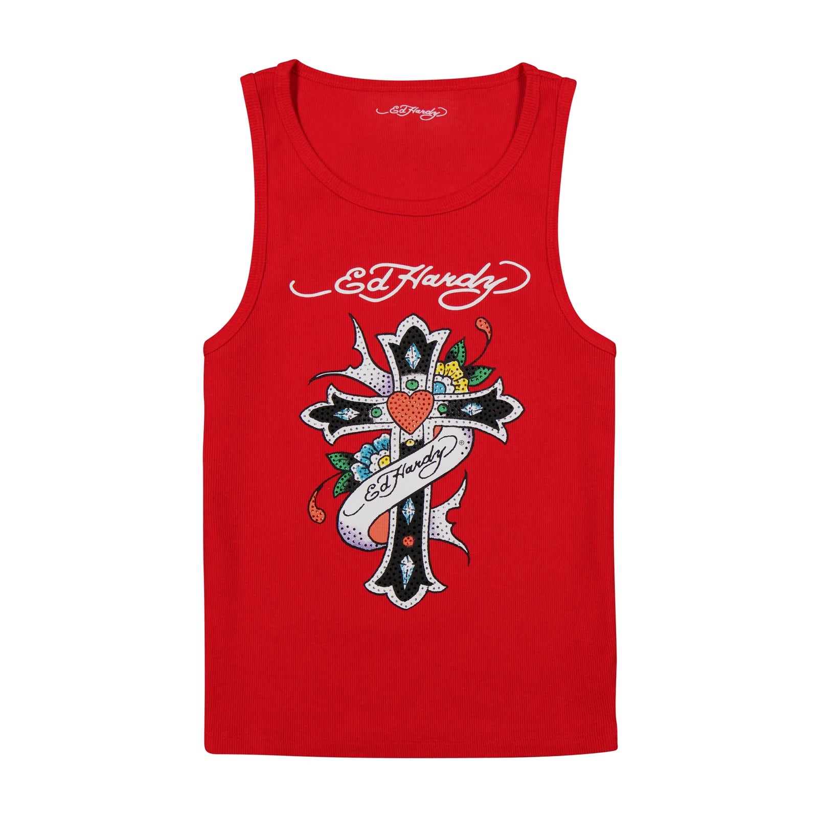 Ed Hardy Cross Rhinestone Tank Top front view